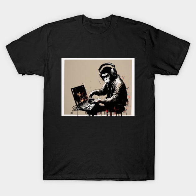 Illustration of BANKSY DJ Monkey Thinker T-Shirt by KOTYA